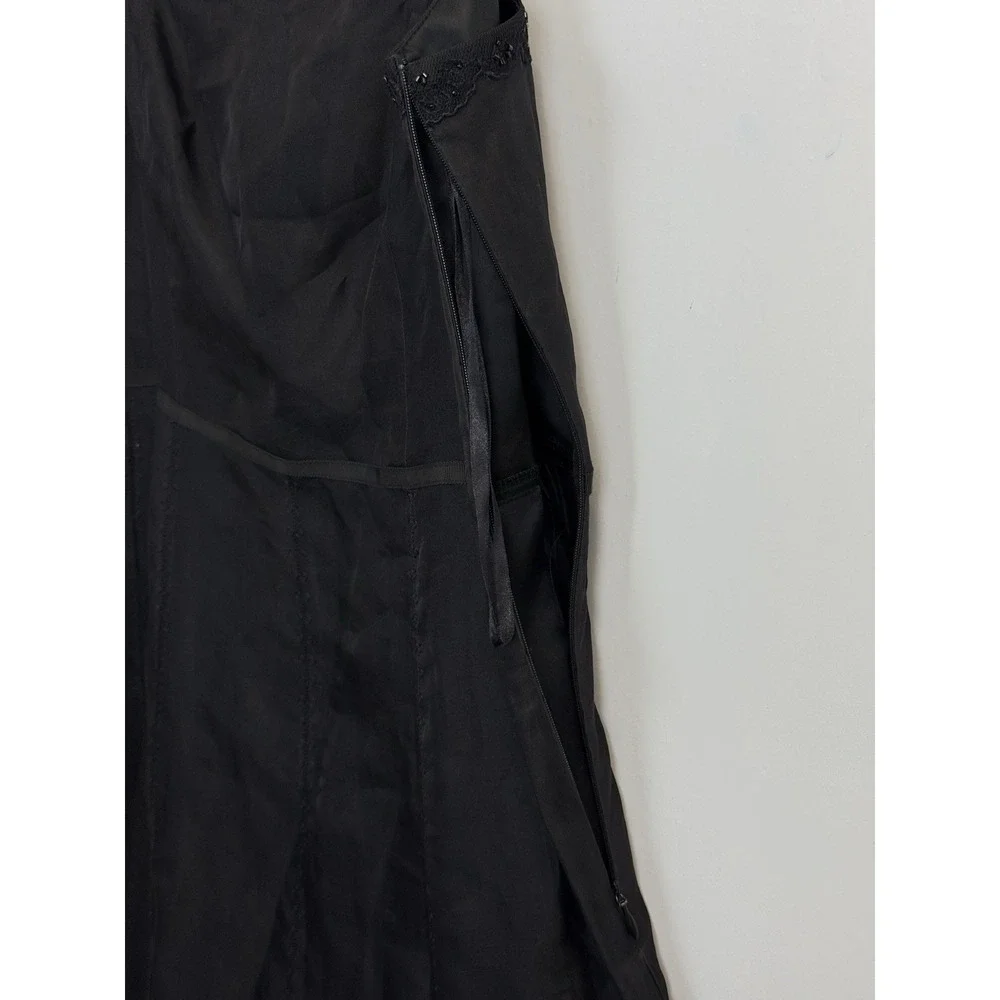Vtg Y2K Ann Taylor  Black  Embroidered Beaded Silk Dress 10P A-line‎